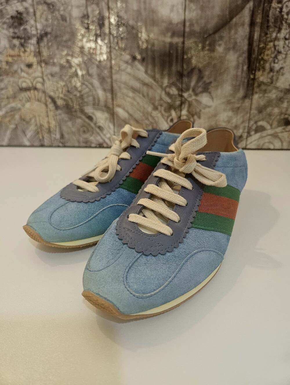 Gucci Womens Rocket Suede Low Blue Sneakers Size 37 (7 US)
